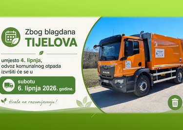Obavijest o promjenama rasporeda odvoza komunalnog otpada 4. lipnja, na blagdan Tijelova